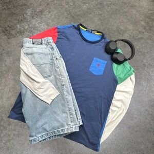 Polo Ralph Lauren Colorblock Pocket T-Shirt Mens 2XB Blue Red Green Y2K Boxy Fit